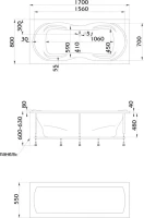 Акриловая ванна 1MarKa Dinamika Премиум 170x80 см, пристенная, белая, с каркасом, для двоих, с экраном, со сливом-переливом