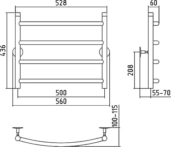 Полотенцесушитель водяной Стилье Универсал-50 00650-5050 45x55 см, глянцевый хром, лесенка