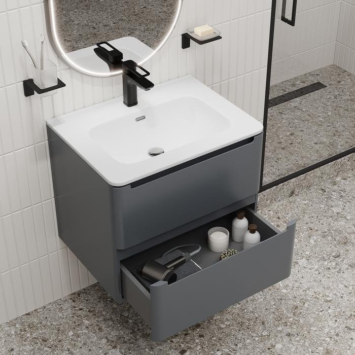 Тумба с раковиной IDDIS Edifice 60 подвесная, темно-серая