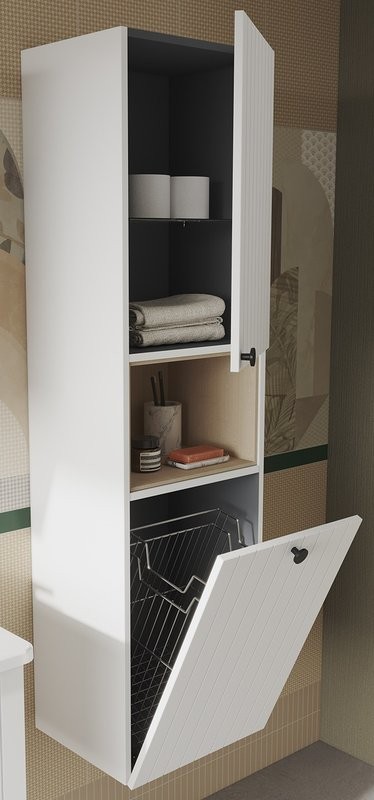 Шкаф пенал для ванной VitrA Root Groove 40 R, с бельевой корзиной, матовый белый