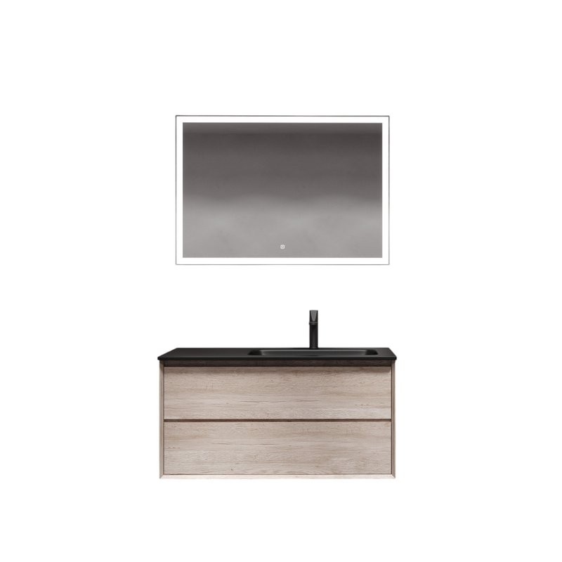 Мебель для ванной комнаты Sancos Marmi 2.0 100 R черная раковина, дуб галифакс натуральный