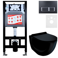 Комплект Унитаз подвесной Esbano Garcia ESUPGARCB черный глянец + Инсталляция Fram + Кнопка ESINPRK12MB