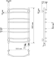 Полотенцесушитель электрический Secado Агата 4 85x55 см, подключение справа, бронза, лесенка, латунь