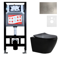 Комплект Унитаз подвесной Esbano Amapola ESUPAMAPBM матовый черный + Инсталляция Fram + Кнопка ESINMTK60ST