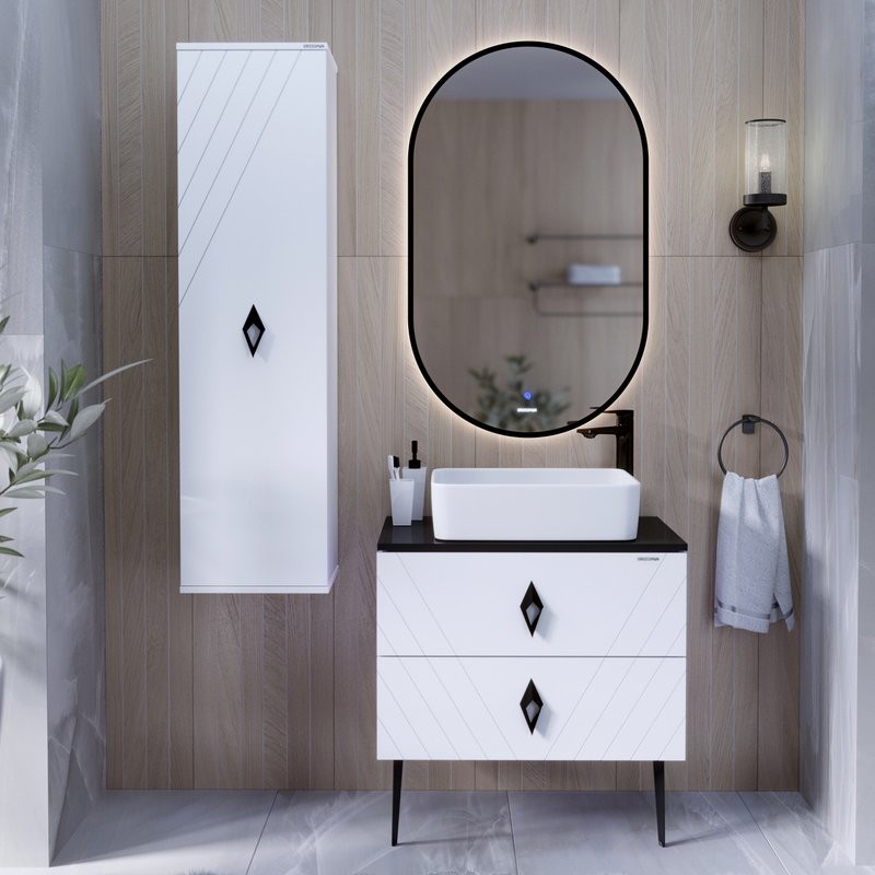 Тумба с раковиной Grossman Вива 70 белый глянец, столешница черная