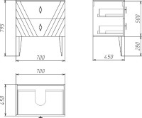 Тумба с раковиной Grossman Вива 70 белый глянец, столешница черная