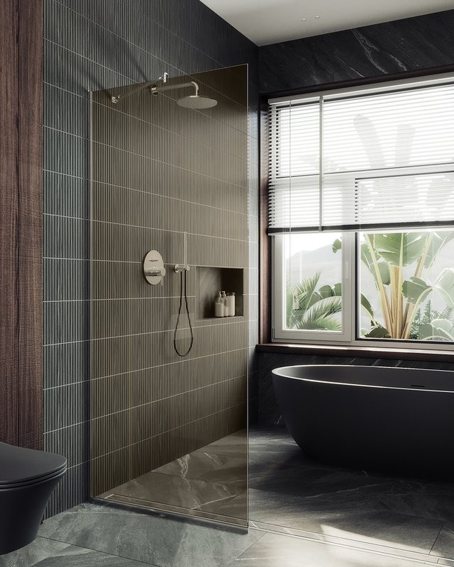 Душевая перегородка Maybahglass MGD-1353-5у 99 см, профиль хром матовый, стекло бронза