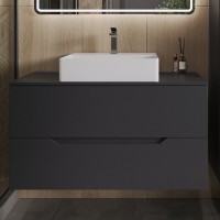 Тумба с раковиной Orange Line 100 подвесная, 2 ящика, матовый графит с раковиной B04-500W