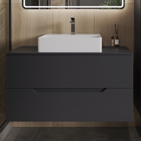 Тумба с раковиной Orange Line 100 подвесная, 2 ящика, матовый графит с раковиной B04-500W