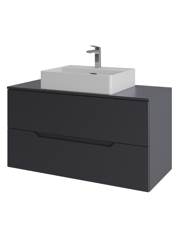 Тумба с раковиной Orange Line 100 подвесная, 2 ящика, матовый графит с раковиной B04-500W