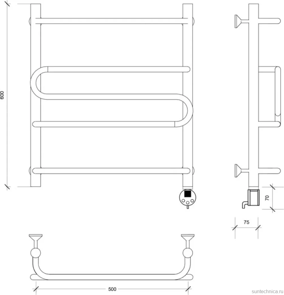 Полотенцесушитель электрический Secado Валенсия 2 60x50 см, подключение справа, матовый черный, лесенка