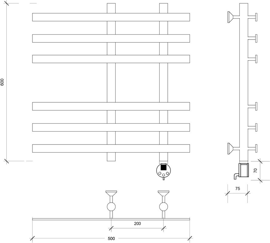 Полотенцесушитель электрический Secado Понтида 3, R 60x50 см, подключение справа, матовый черный, лесенка