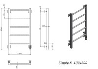 Полотенцесушитель электрический Grota Simple K RAL9016 EL 43х80, матовый белый
