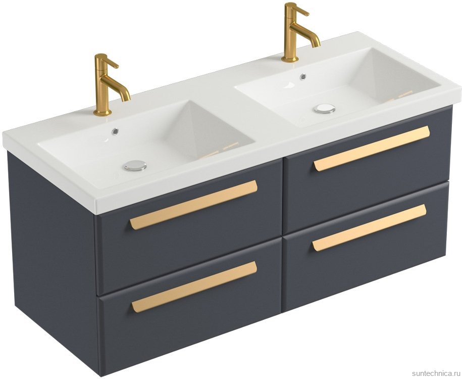 Мебель для ванной комнаты Cezares Eco 120 4 ящика, ручки сатиновое золото, grafito