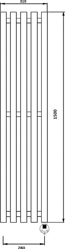 Полотенцесушитель электрический Secado Бергамо 5 1500х280 150x30 см, подключение справа, графит, I-образный