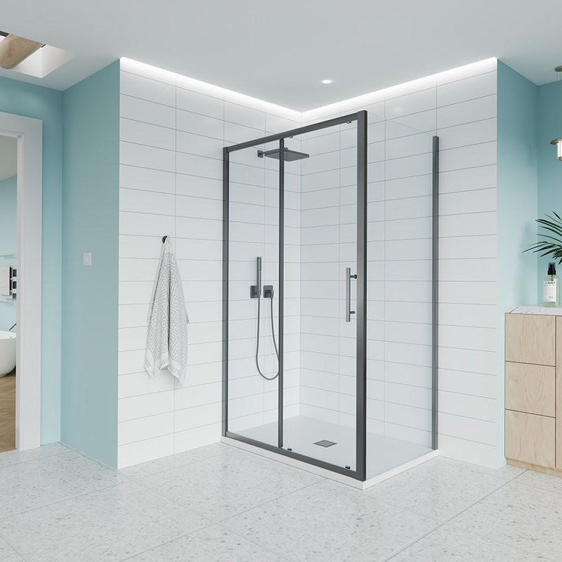 Душевой уголок Veconi Evo 100SP GR 110х120 см, профиль брашированный графит, стекло прозрачное