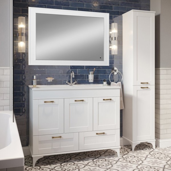 Мебель для ванной комнаты Sanflor Ванесса 105 напольная, белая, зеркало STWORKI Рандерс