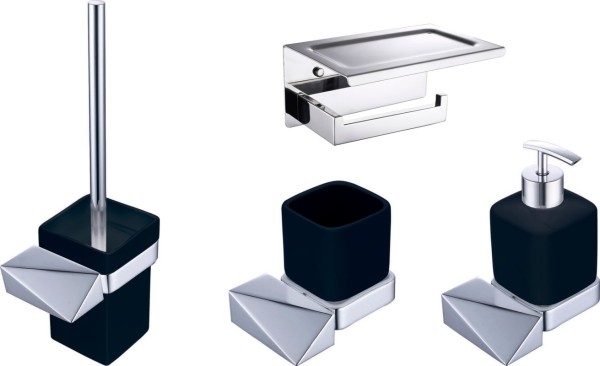 Набор Дозатор Boheme New Venturo + Стакан + Ершик + Держатель 10311-CR с полкой для телефона