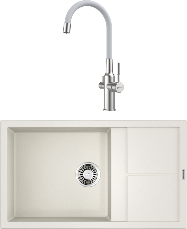 Комплект Мойка Omoikiri Sumi 86 белая + Смеситель Lemark Expert LM5083S-White сталь, белый