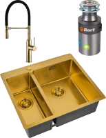Комплект Мойка Zorg Light ZL R 590-2-510-R BRONZE R, бронза + Смеситель Steel Hummer SH 2022 BRONZE бронза + Измельчитель Bort Titan 4000 Plus
