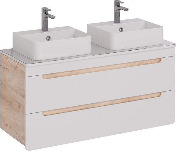 Тумба с раковиной Lemark Olivia 125 дуб кантри, белая глянцевая, раковина MyJoys