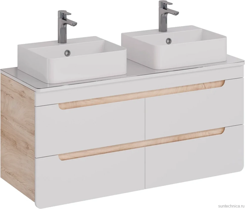 Тумба с раковиной Lemark Olivia 125 дуб кантри, белая глянцевая, раковина MyJoys