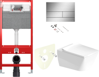 Комплект Унитаз подвесной Duravit Viu 2511090000 безободковый + Крышка 0021190000 с микролифтом + Звукоизоляция TECE Profil TECEprofil 9 200 010 + Инсталляция TECEprofil Uni 2.0 9300302 + Кнопка Square II 9240830 нержавеющая сталь + Крепления TECEprofil 9