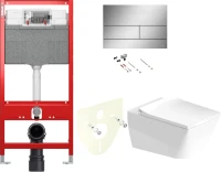 Комплект Унитаз подвесной Duravit Viu 2511090000 безободковый + Крышка 0021190000 с микролифтом + Звукоизоляция TECE Profil TECEprofil 9 200 010 + Инсталляция TECEprofil Uni 2.0 9300302 + Кнопка Square II 9240830 нержавеющая сталь + Крепления TECEprofil 9