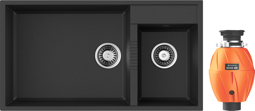 Комплект Мойка Omoikiri Tedori 85-2-U черная + Измельчитель Nagare 500