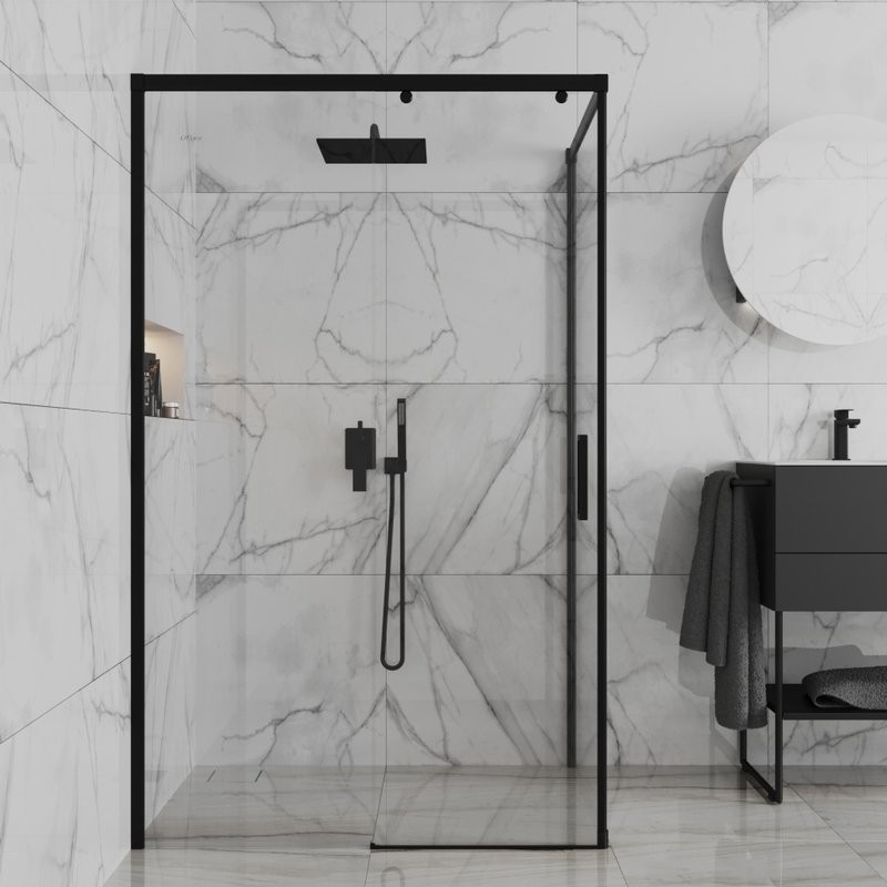 84YO12080 Душевое ограждение 120х80 см Paini Dax, прямоугольное, раздвижное, универсальное, черный