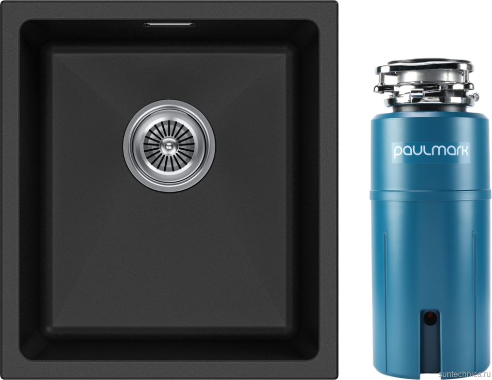 Комплект Мойка Paulmark Lumi LU41-BL черная + Измельчитель Intenso