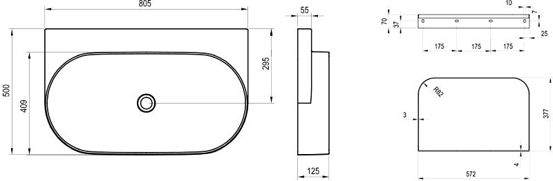 Консоль с раковиной Ravak Yard 80 матовая черная, раковина XJX0D080000 без отверстия под смеситель