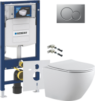Комплект Унитаз подвесной Aquanet Cetus 2.0 W rimless + Крепления Geberit Duofix 111.815.00.1 к стене + Звукоизоляция + Инсталляция UP 320 111.300.00.5 + Кнопка Sigma 01 115.770.JQ.5 лакированная, матовый хром