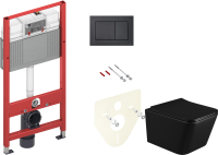 Комплект Унитаз подвесной BOND Cube F04-108 безободковый, с микролифтом, черный + Инсталляция TECE Now 9400414 4 в 1 с кнопкой смыва