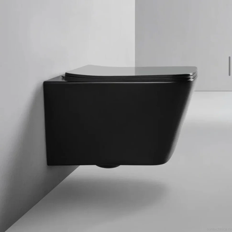Комплект Унитаз подвесной BOND Cube F04-108 безободковый, с микролифтом, черный + Инсталляция TECE Now 9400414 4 в 1 с кнопкой смыва