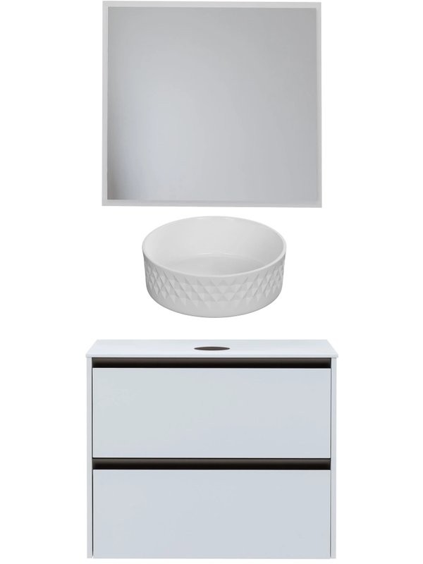 Мебель для ванной комнаты Allen Brau Activity 80 с подсветкой, матовый белый, олива браш, столешница белая, раковина Fantasy Romb 36, белая