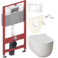 Комплект Унитаз подвесной Damixa Scandinavian Pure DX36C1701SC с микролифтом, безободковый + Инсталляция TECE Base 9400413 4 в 1 с кнопкой смыва