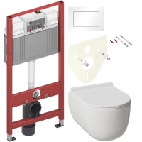Комплект Унитаз подвесной Damixa Scandinavian Pure DX36C1701SC с микролифтом, безободковый + Инсталляция TECE Base 9400413 4 в 1 с кнопкой смыва