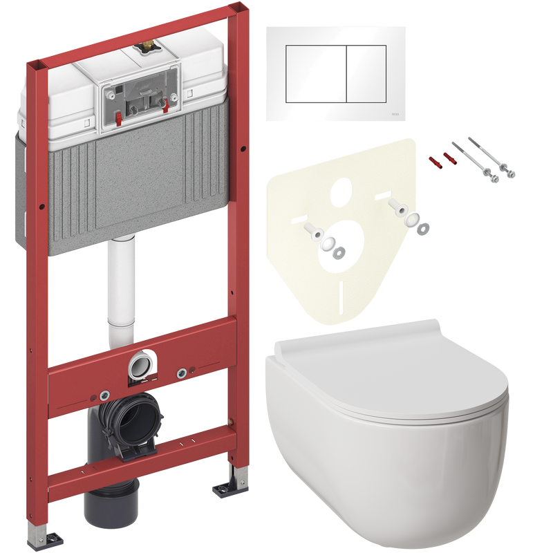 Комплект Унитаз подвесной Damixa Scandinavian Pure DX36C1701SC с микролифтом, безободковый + Инсталляция TECE Base 9400413 4 в 1 с кнопкой смыва