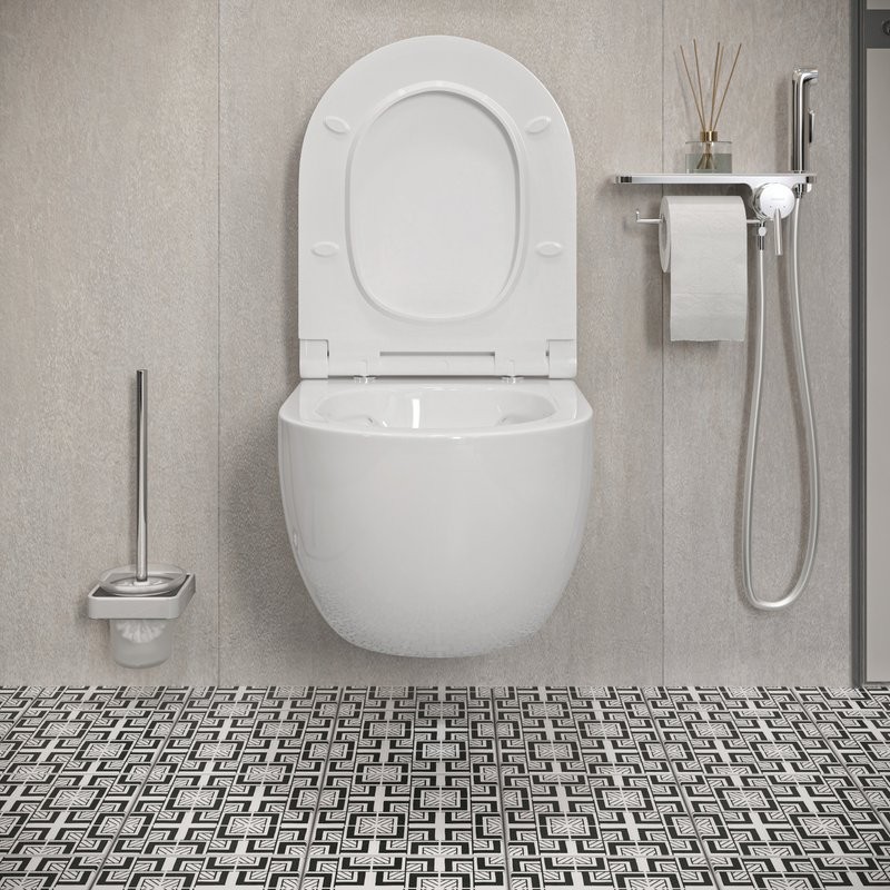 Комплект Унитаз подвесной Damixa Scandinavian Pure DX36C1701SC с микролифтом, безободковый + Инсталляция TECE Base 9400413 4 в 1 с кнопкой смыва