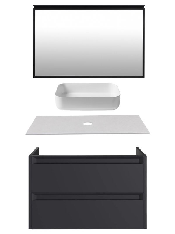 Мебель для ванной комнаты Allen Brau Fantasy 2.0 100 матовый антрацит, столешница бежевая, раковина Fantasy Quad 50, белая