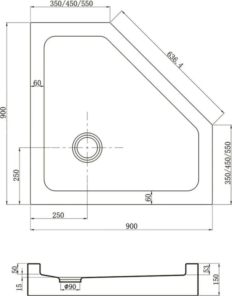 Поддон для душа Veconi Tezeo acrylic TZ-53B 90x90, черный