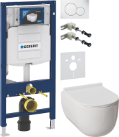 Комплект Унитаз подвесной Damixa Scandinavian Pure DX36C1701SC с микролифтом, безободковый + Крепления Geberit Duofix 111.815.00.1 к стене + Звукоизоляция + Инсталляция UP 320 111.300.00.5 + Кнопка Sigma 01 115.770.11.5 белая