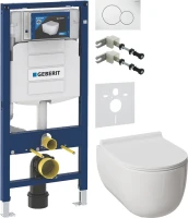 Комплект Унитаз подвесной Damixa Scandinavian Pure DX36C1701SC с микролифтом, безободковый + Крепления Geberit Duofix 111.815.00.1 к стене + Звукоизоляция + Инсталляция UP 320 111.300.00.5 + Кнопка Sigma 01 115.770.11.5 белая