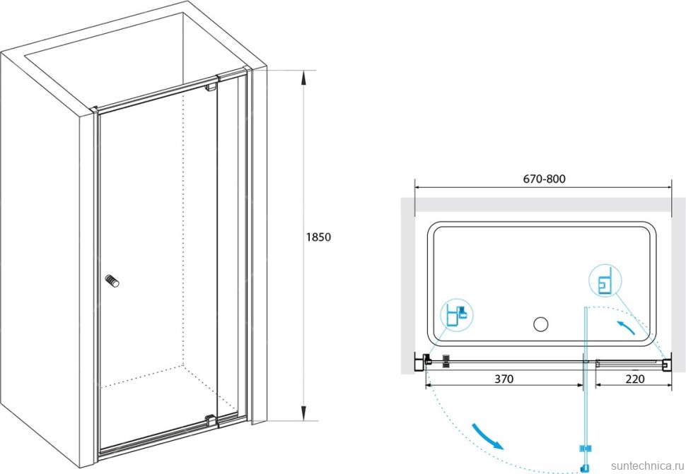 Душевой уголок RGW Passage PA-02+90 см (67-80)x90x185 профиль хром, стекло прозрачное