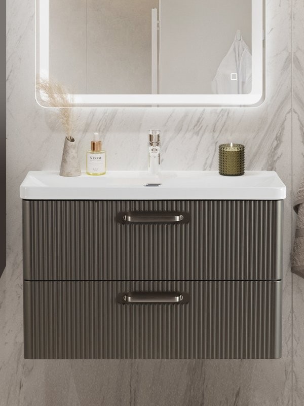 Тумба с раковиной BelBagno Due 80 ручки матовый атласный никель, оружейная сталь