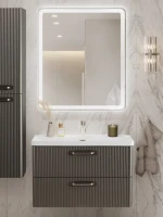 Тумба с раковиной BelBagno Due 80 ручки матовый атласный никель, оружейная сталь
