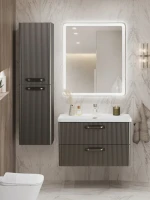 Тумба с раковиной BelBagno Due 80 ручки матовый атласный никель, оружейная сталь