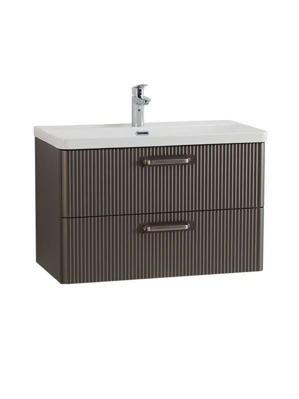 Тумба с раковиной BelBagno Due 80 ручки матовый атласный никель, оружейная сталь