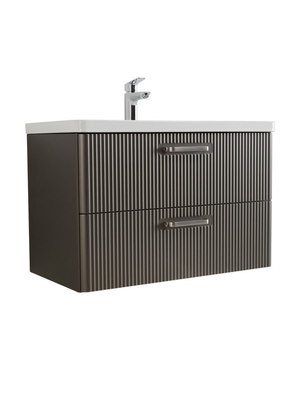 Тумба с раковиной BelBagno Due 80 ручки матовый атласный никель, оружейная сталь